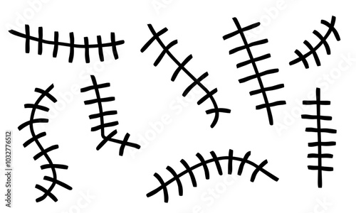 Hand drawn scar set. Stitches collection. Vector illustration