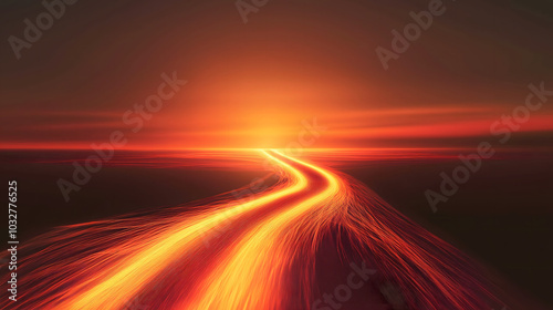 Abstract running path background with a glowing trail expanding toward the horizon, symbolizing determination and progress