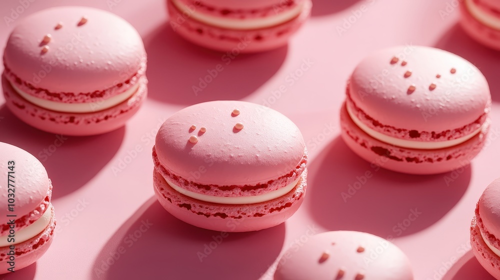 Fototapeta premium Soft Morning Glow on Fresh Macarons: Minimalistic Pink Aesthetic with Shadow Play
