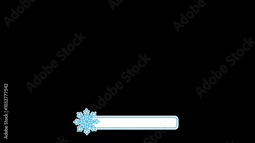 Festive animation of the information window for titles, a white and blue snowflake appears and a stock appears behind it, and then disappears on a transparent background. Animation for winter holidays