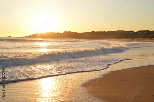 Wallpaper Mural A Golden Sunset Over a Beach and Waves Torontodigital.ca