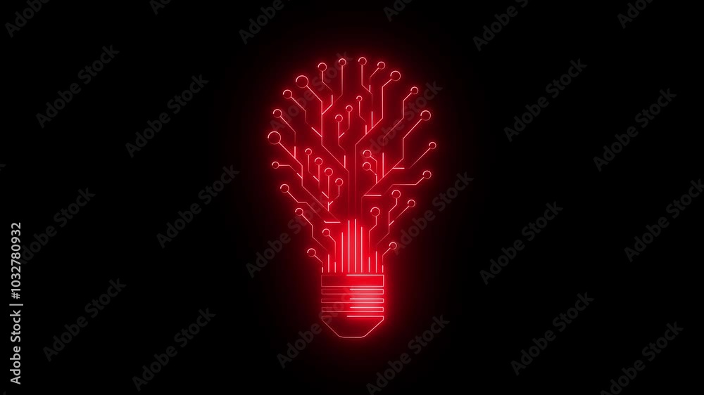 Bulb circuit animation by red color neon on black background.