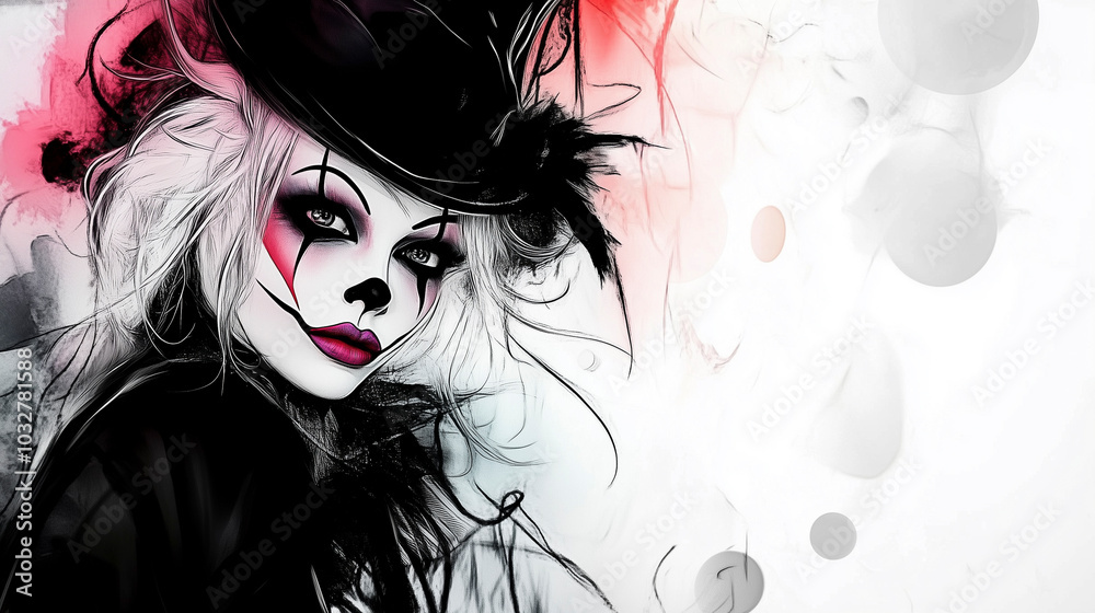 Fototapeta premium Colorful Halloween-Themed Background with witch. Sketch Watercolor Style. 