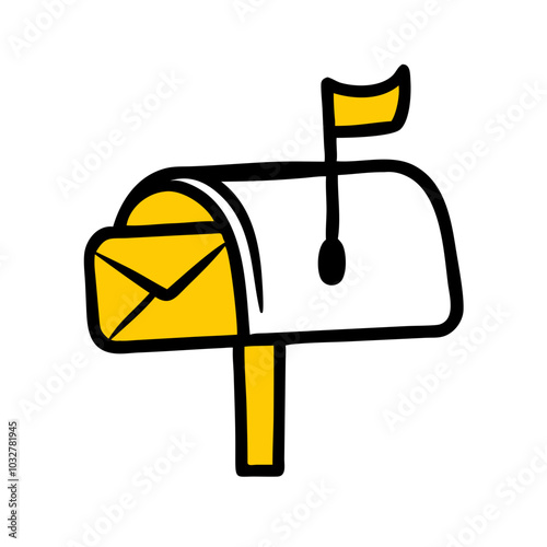 A stylized mailbox with a raised flag and an envelope symbol