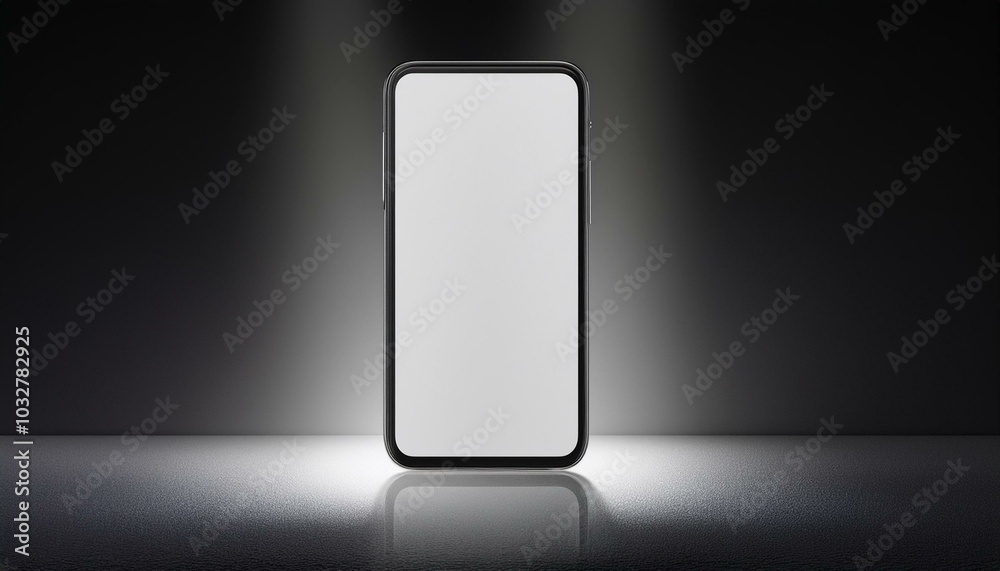 Modern smartphone mockup on a clean display with spotlight effect. 3D Rendering Modern smartphone mockup on a clean display with spotlight effect. 3D Rendering
