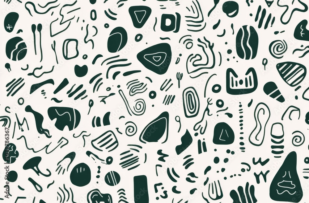 Simple line art pattern featuring dark green lines on a white background, showcasing various shapes and symbols with clean lines and geometric forms. Simple line art pattern featuring dark green lines on a white background, showcasing various shapes and symbols with clean lines and geometric forms.