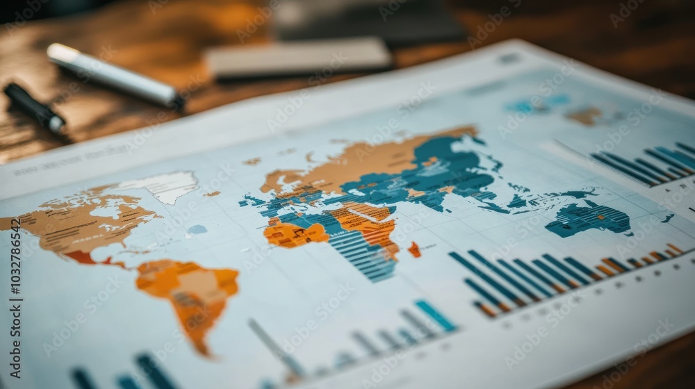 A detailed world map displaying data visualizations and statistics. A detailed world map displaying data visualizations and statistics.