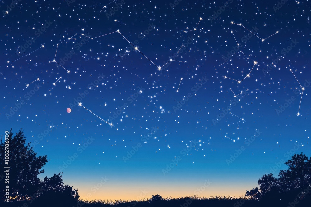 Fototapeta premium Night Sky with Stars, Constellations, and a Moon