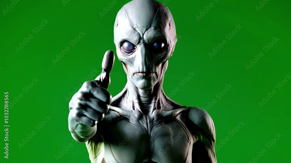Scary Alien Giving Thumbs Up on Green Screen Background