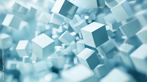 Dynamic abstract cubes in motion create a modern and visually engaging environment with a sense of depth and fluidity