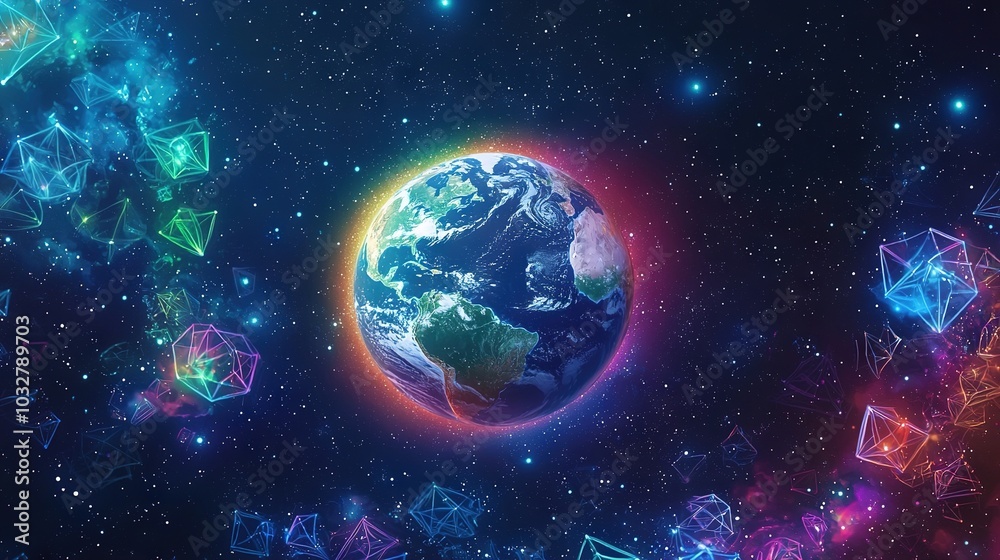 Obraz premium An image from outer space featuring Origami art in the foreground and distant stars in the background