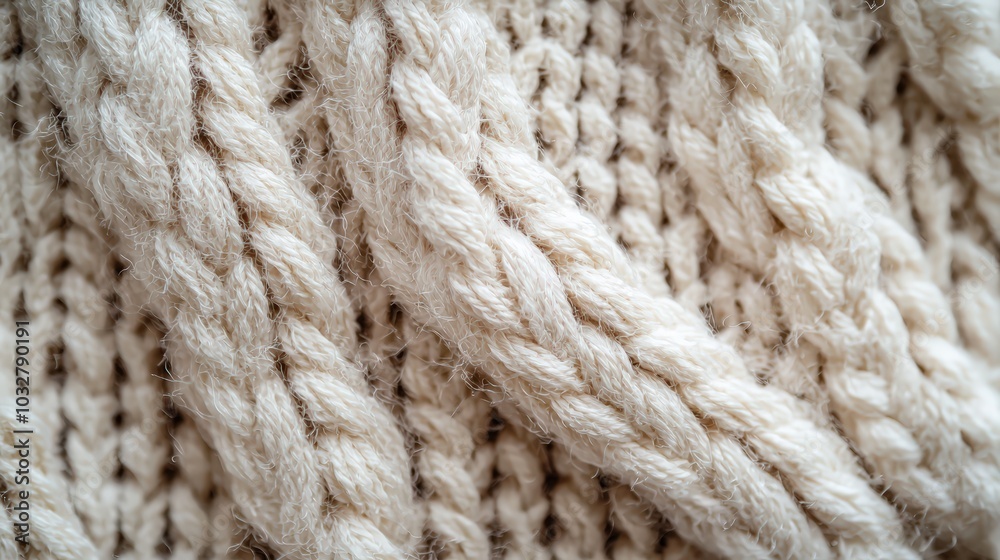 Detailed close-up of cozy knitted fabric texture revealing intricate patterns and soft fibers for warmth and comfort Detailed close-up of cozy knitted fabric texture revealing intricate patterns and soft fibers for warmth and comfort