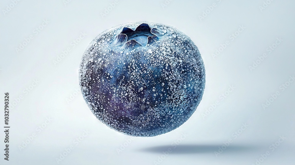 Close-up of a blueberry on a white background, adorned with a blue bow Close-up of a blueberry on a white background, adorned with a blue bow