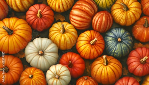 An illustration of colorful pumpkins