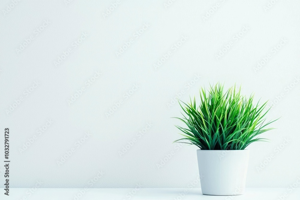 Green Plant in a White Pot Against a White Wall Green Plant in a White Pot Against a White Wall