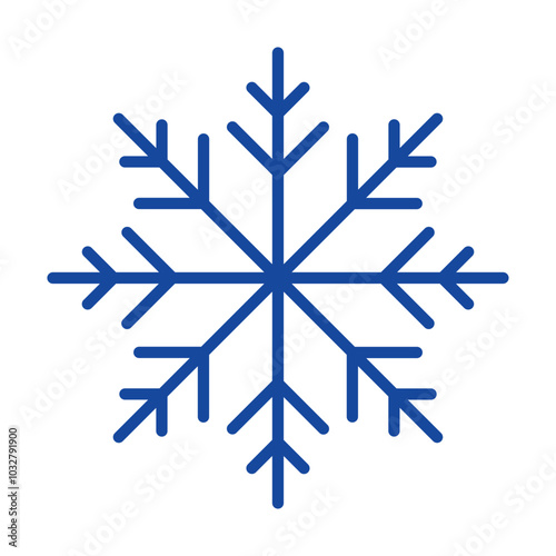 Simple single Snowflake icon sign symbol vector illustration isolated on white background. Christmas icon. Abstract snow logo frost cold weather. Winter precipitation. Flat blue snowflake symbol. EPS