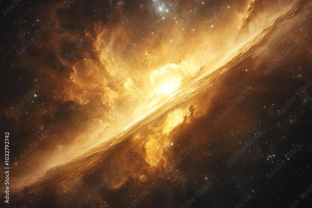 Fototapeta premium Golden Nebula with Stars and Cosmic Dust