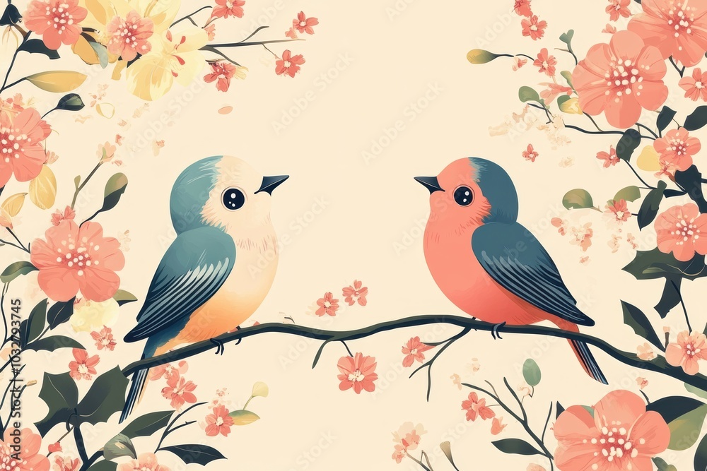 Fototapeta premium seasonal banner design, valentines day banner with adorable lovebirds and pastel tones a charming design to celebrate love, with room for text
