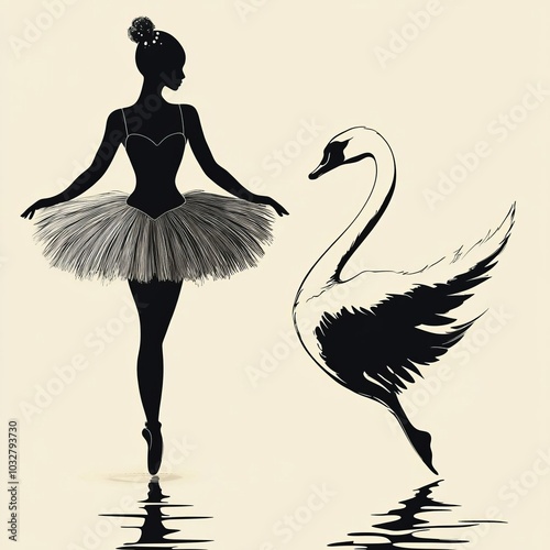 Fototapeta Naklejka Na Ścianę i Meble -  illustration of a swan and a ballerina