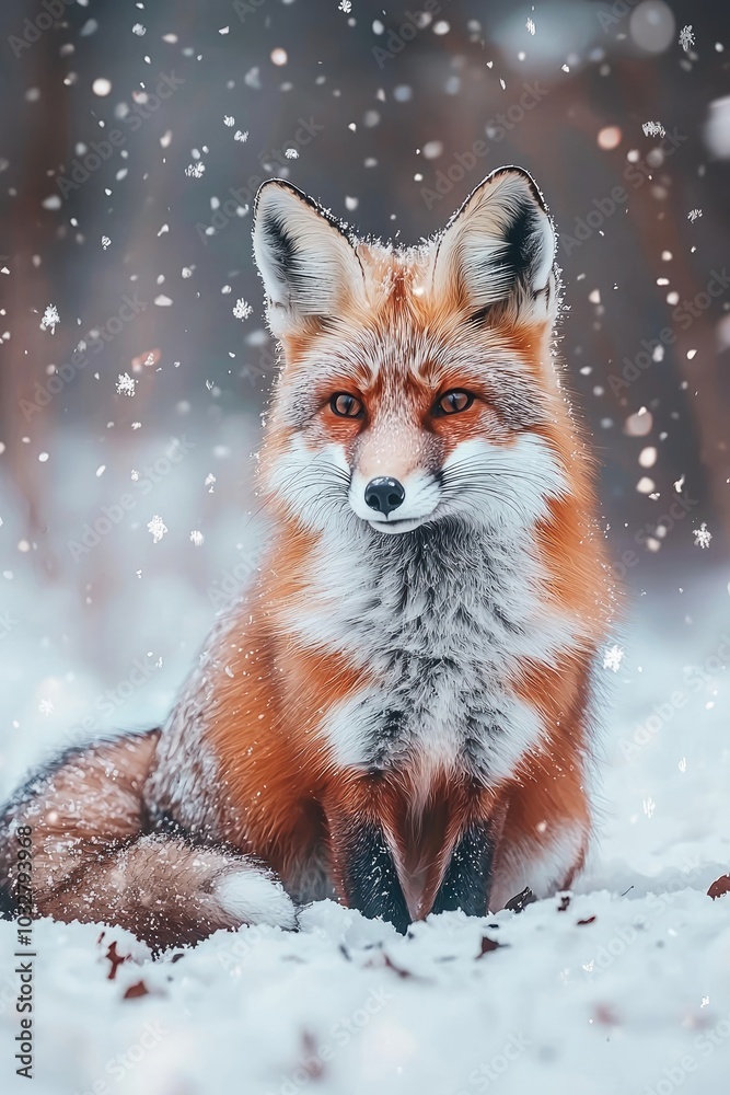 Obraz premium fox in the snowy forest. Selective focus