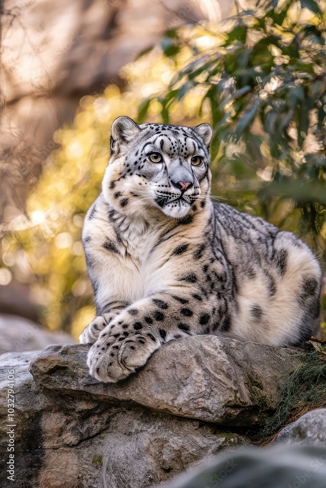 white leopard in the snowy forest. Selective focus white leopard in the snowy forest. Selective focus