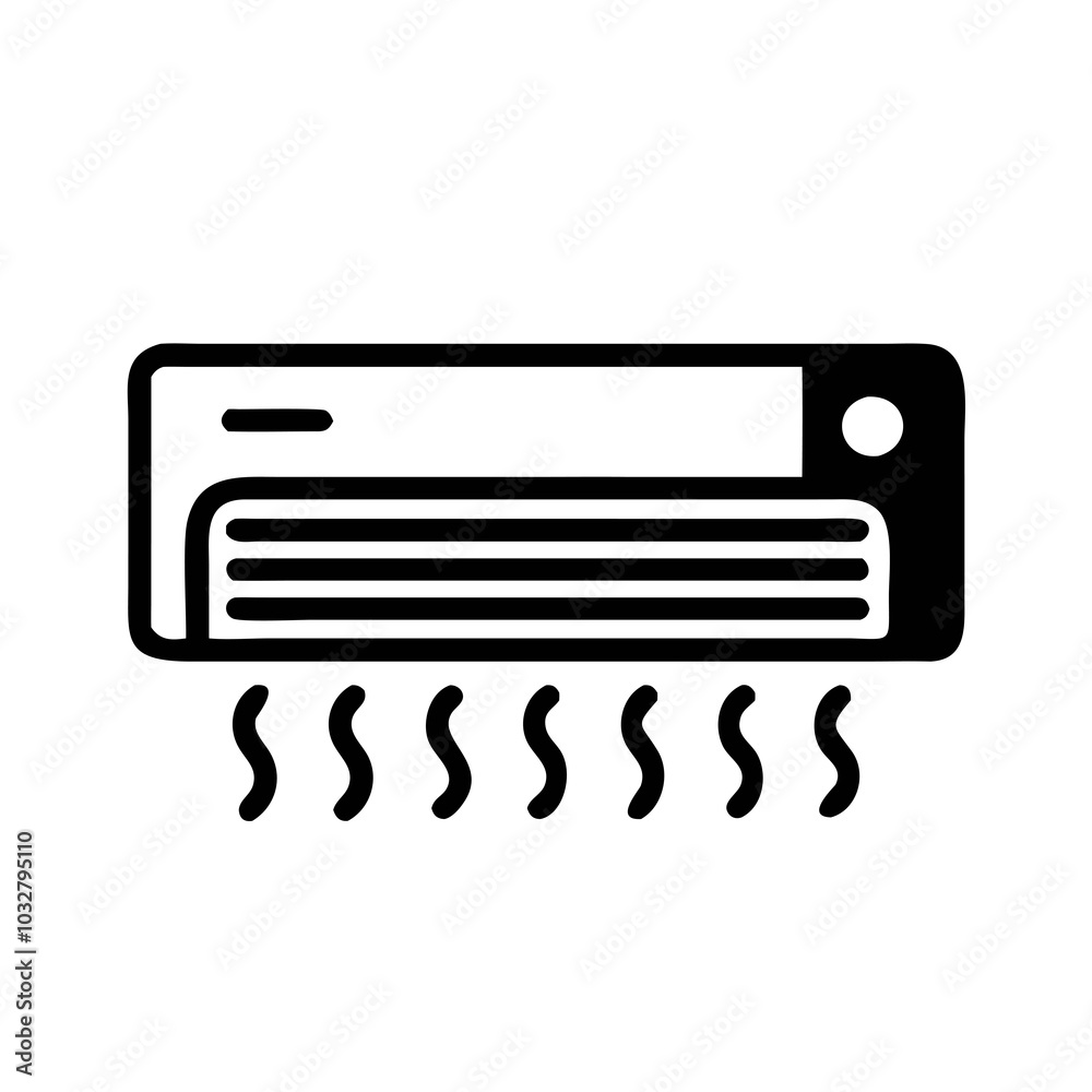 A simple black icon of an air conditioning unit is centered A simple black icon of an air conditioning unit is centered