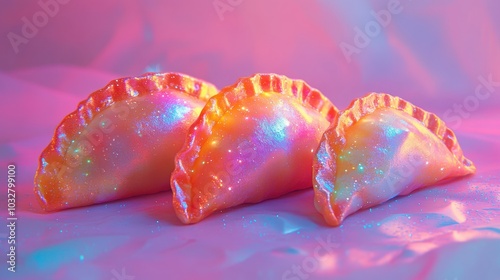 Cosmic Neon Empanadas: Vibrant Holographic Composition in Modern Gradient Style