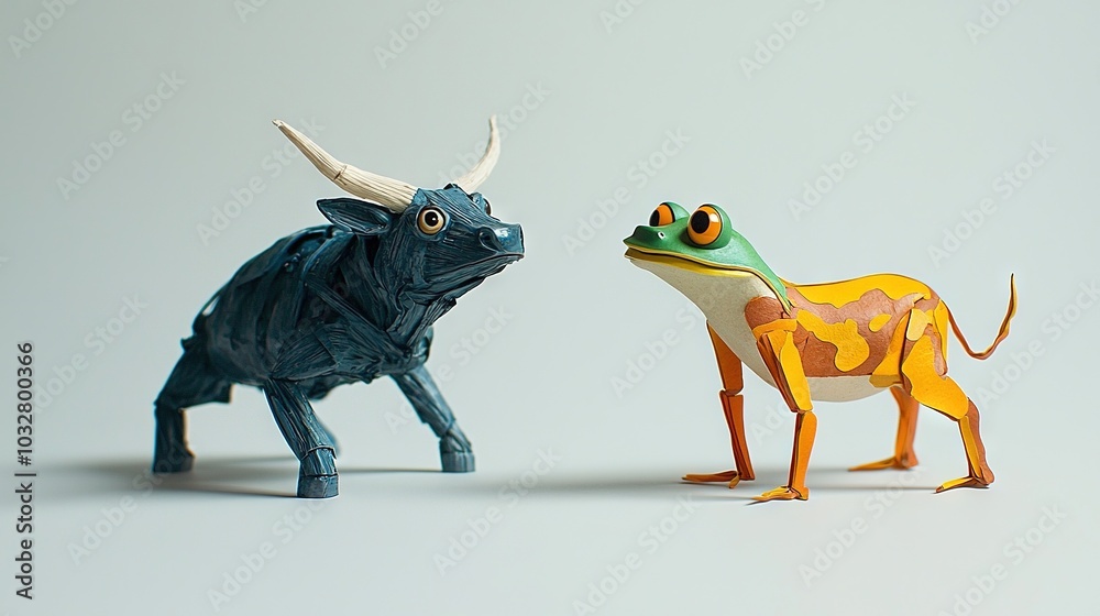 Fototapeta premium Paper bull sculpture with bull and cow's head shapes