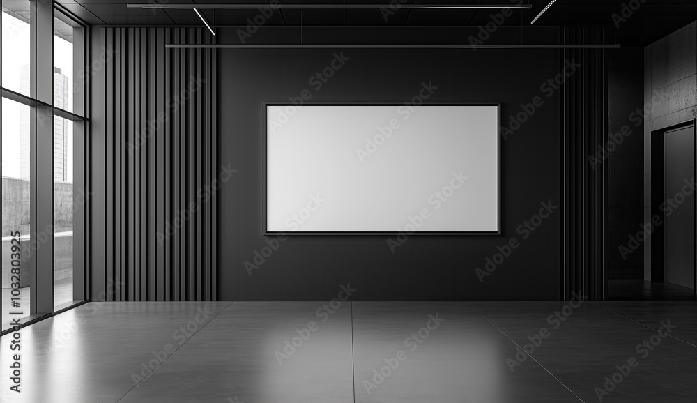 Blank Poster Frame Mockup on Black Tiled Wall, Modern Minimalist Interior with Sunlight, Shadows, and Copy Space for Text Artwork or Design, Business Marketing Template Blank Poster Frame Mockup on Black Tiled Wall, Modern Minimalist Interior with Sunlight, Shadows, and Copy Space for Text Artwork or Design, Business Marketing Template