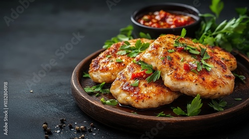 Gourmet Chicken Cutlets with Sun-Dried Tomato Cream Sauce on Rustic White Sign Paper Background