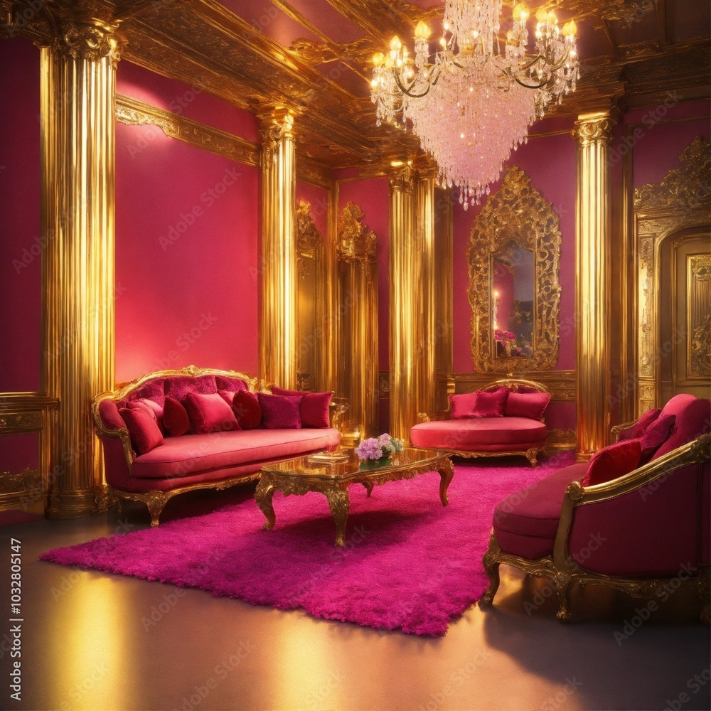 Fototapeta premium Luxury hotel room, colorful interior, AI generated illustration