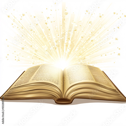 open book with golden light burst and stars  vector illustration  graphic design