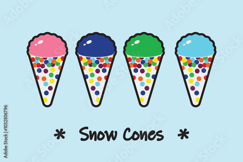 Set of shaved ice on cones vector illustration