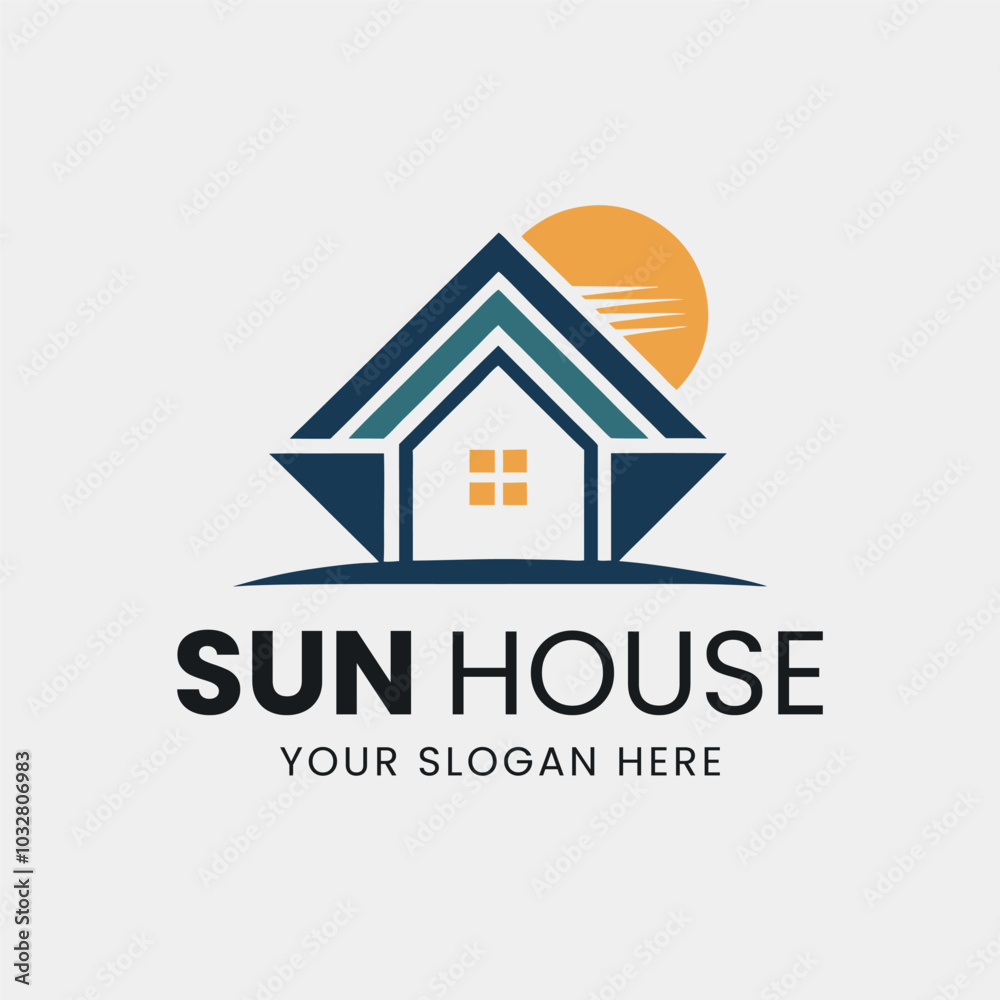 Fototapeta premium House with sun logo design concept sunrise sunset