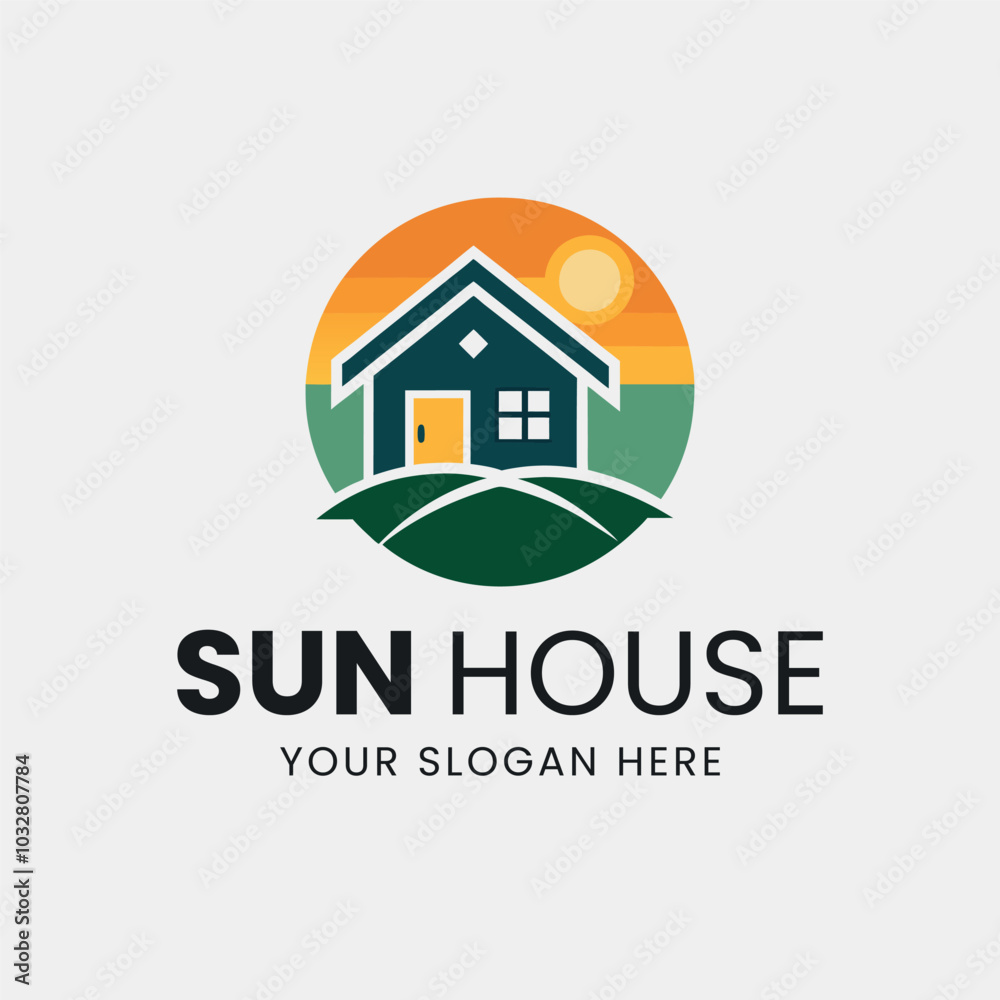 Fototapeta premium House with sun logo design concept sunrise sunset