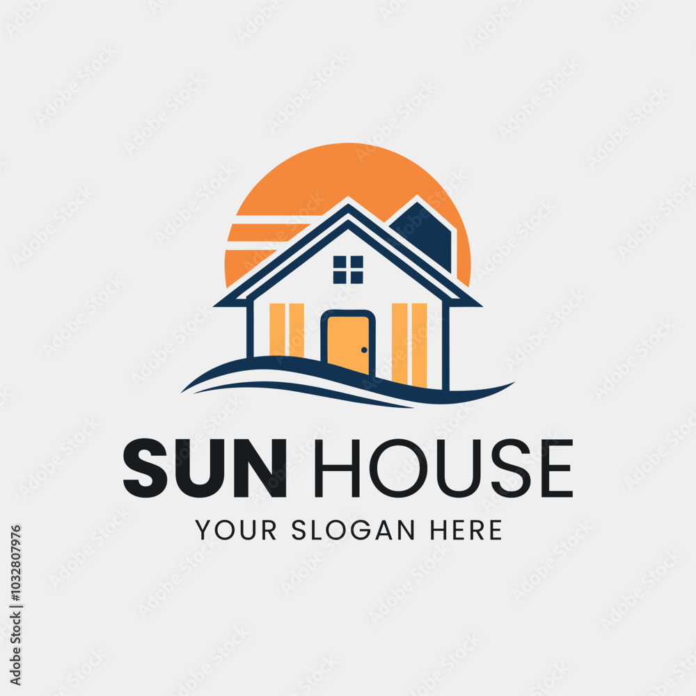 Fototapeta premium House with sun logo design concept sunrise sunset