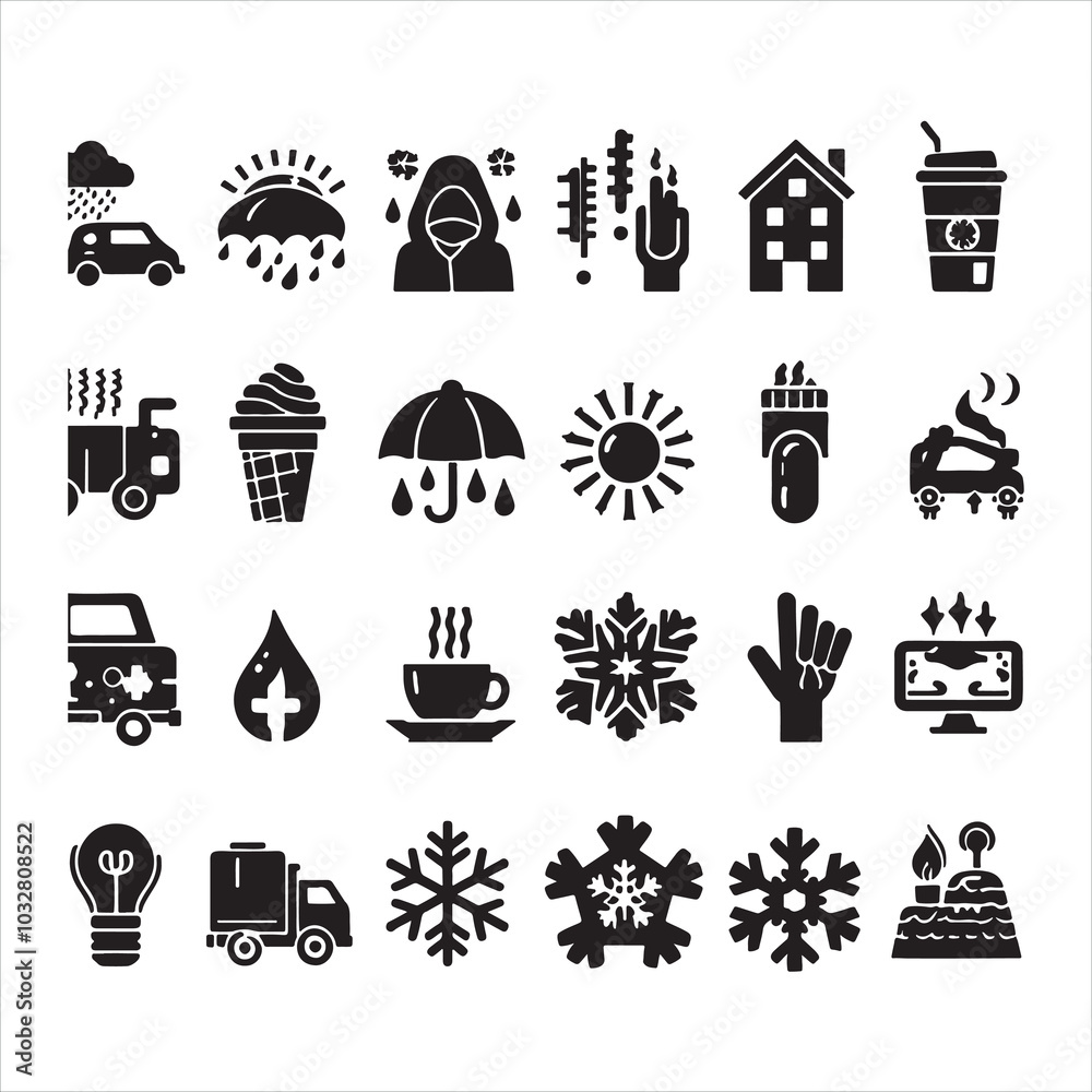 Cold icons set silhouette on white background
Cold icons set silhouette on white background