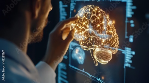 a scientist mapping the human brain with advanced imaging techniques and AI analysis
