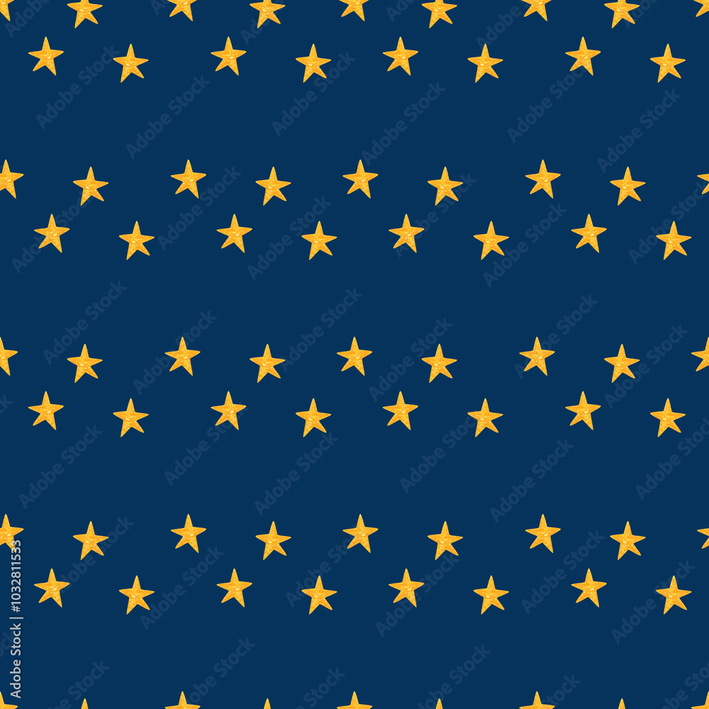 Seamless pattern with yellow stars, watercolor illustration. Stars on a dark background. Cosmic, astronomical pattern, magical ornament. Good for fabric, textile, pajamas, linen, wallpaper Seamless pattern with yellow stars, watercolor illustration. Stars on a dark background. Cosmic, astronomical pattern, magical ornament. Good for fabric, textile, pajamas, linen, wallpaper
