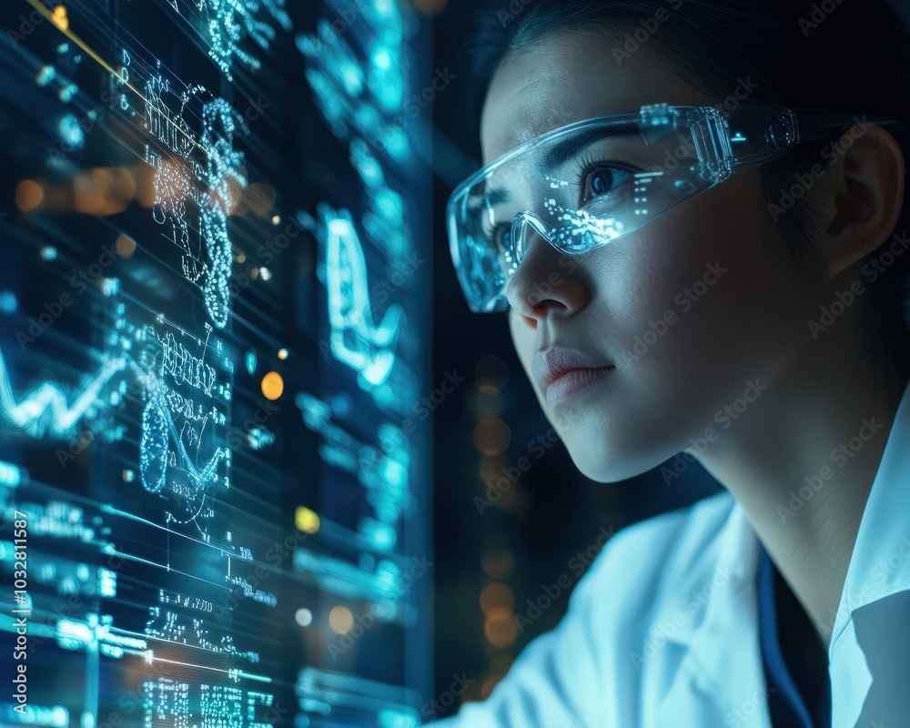 a scientist using AI to study complex biological systems in a high-tech lab a scientist using AI to study complex biological systems in a high-tech lab