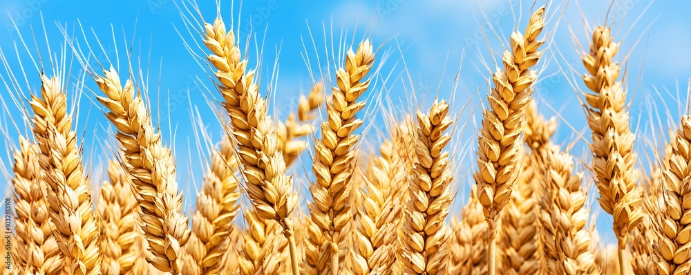 Golden Wheat Ears Against Blue Sky. Golden Wheat Ears Against Blue Sky.