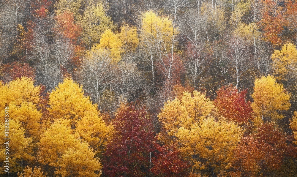 Aerial view of autumn trees in a forest Aerial view of autumn trees in a forest