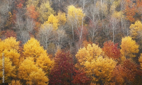 Aerial view of autumn trees in a forest