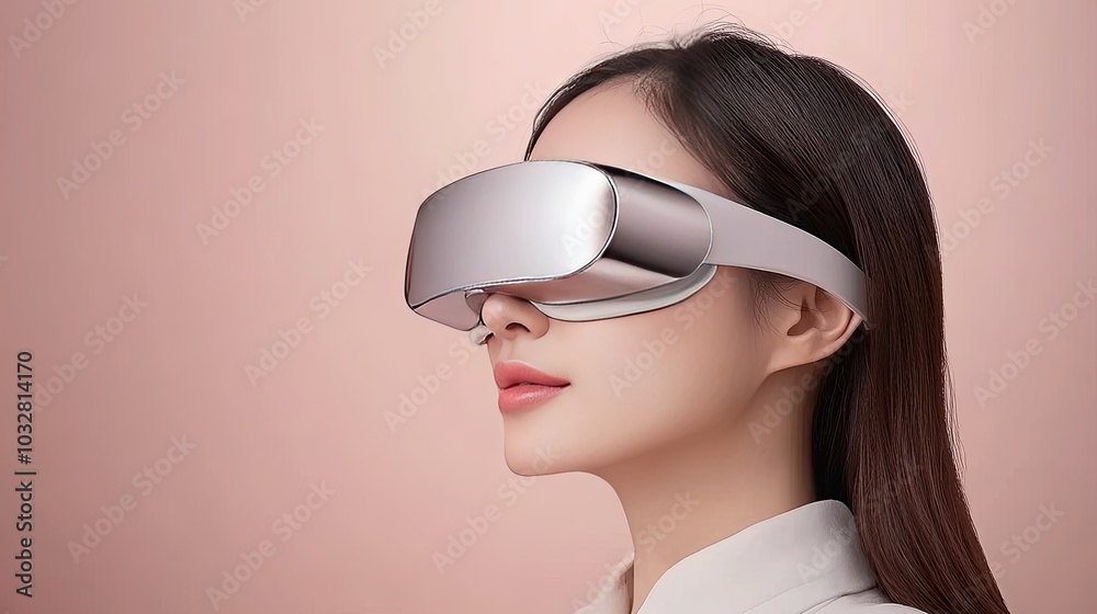 A Chinese woman enjoys the soothing experience of an airbag eye massager, enhancing her relaxation and well-being in a serene setting with soft lighting A Chinese woman enjoys the soothing experience of an airbag eye massager, enhancing her relaxation and well-being in a serene setting with soft lighting