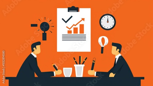 Business Meeting with Growth Graph and Clock