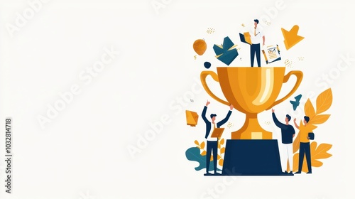 Business Team Celebrating Success with Trophy  Gold Award  Achievement  Victory  Winner  T