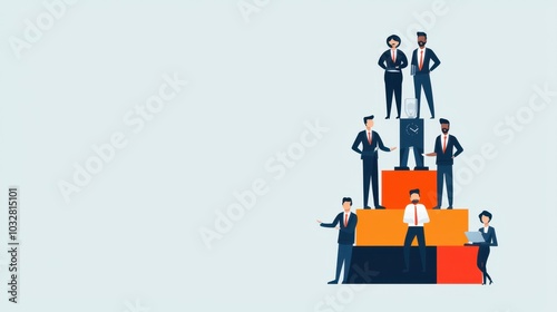 Business Team Standing On Stacked Blocks  Leadership  Teamwork  Success