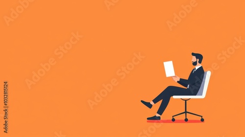 Businessman Sitting in Office Chair Holding Blank Paper