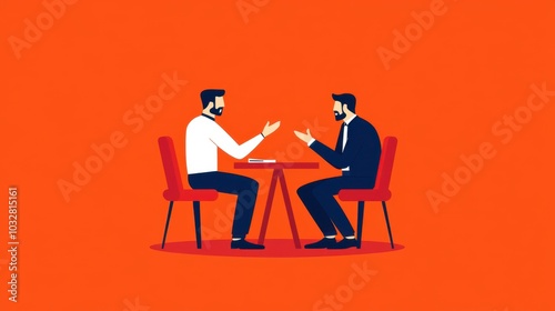 Business Meeting Illustration   Two Men Talking   Discussion  Negotiation  Collaboration  