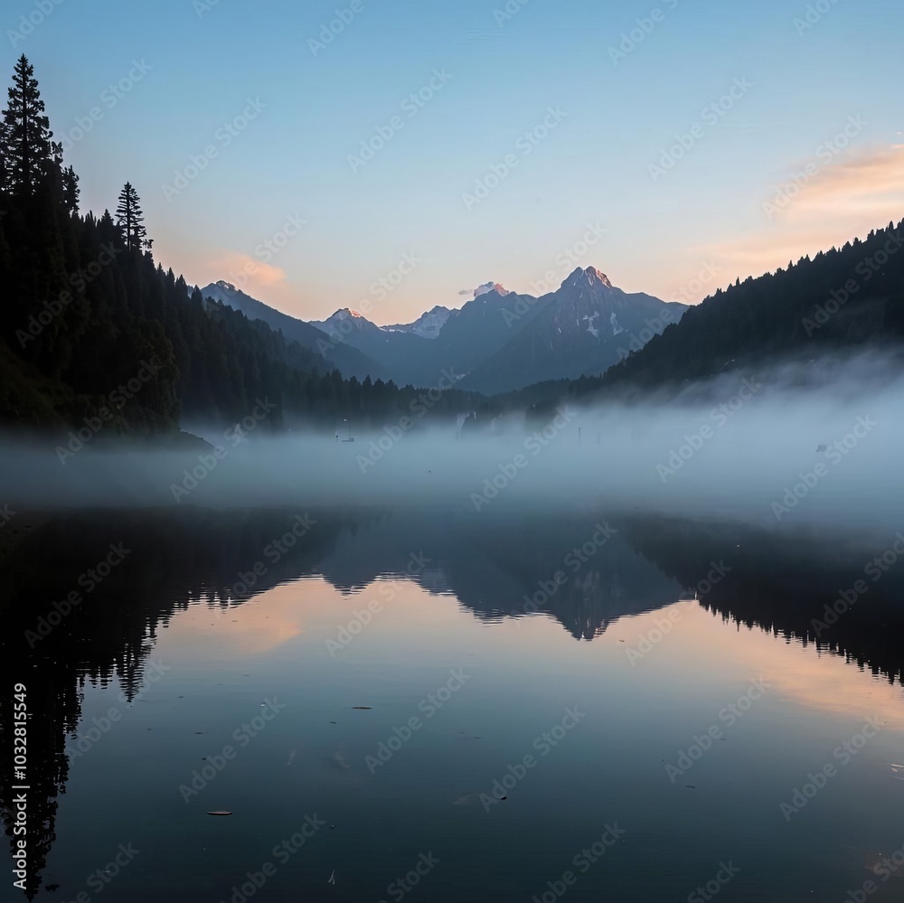Fototapeta premium Mountains and lake, mirror image, calm image.